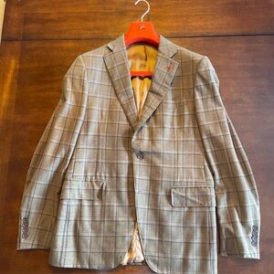 NWOT Isaia Napoli Jacket Brown Check Plaid EUR 48 USA 38 Blazer w/ Pin & Hanger